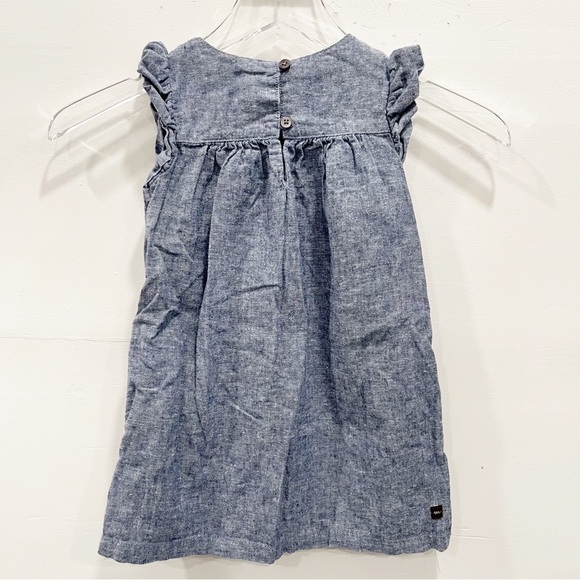 Tea Collection Flutter Sleeve Chambray Dress Size 4 Linen Cotton Embroidered - Picture 3 of 8